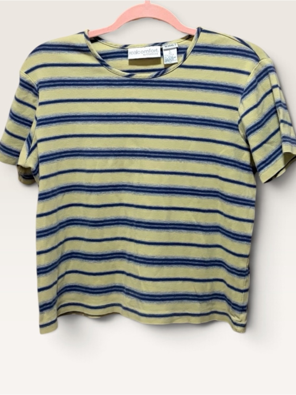 VINTAGE Chadwick’s Real Comfort Striped Cotton Tee Yellow Blue L